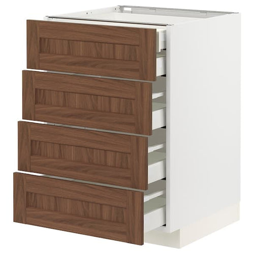 METOD / MAXIMERA - Base cb 4 frnts/2 low/3 md drwrs, white Enköping/brown walnut effect, 60x60 cm