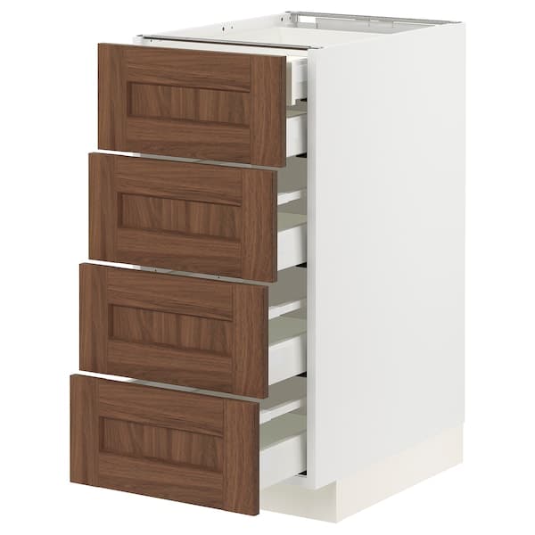 METOD / MAXIMERA - Base cb 4 frnts/2 low/3 md drwrs, white Enköping/brown walnut effect, 40x60 cm