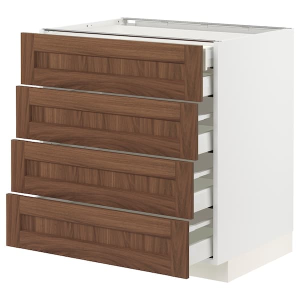 METOD / MAXIMERA - Base cb 4 frnts/2 low/3 md drwrs, white Enköping/brown walnut effect, 80x60 cm - best price from Maltashopper.com 59474902