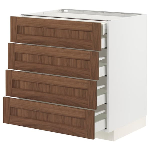 METOD / MAXIMERA - Base cb 4 frnts/2 low/3 md drwrs, white Enköping/brown walnut effect, 80x60 cm