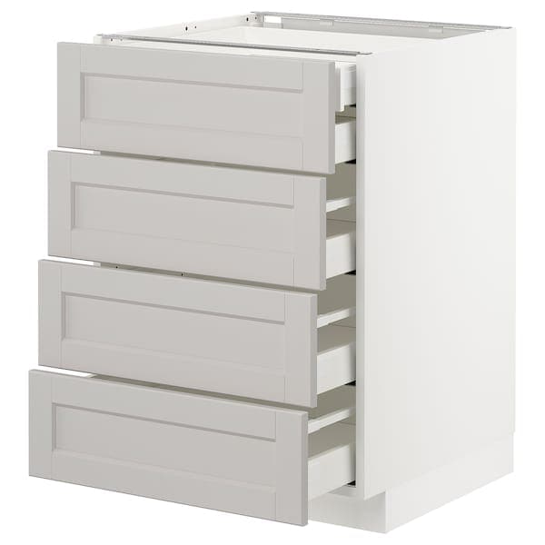 METOD / MAXIMERA - METOD / MAXIMERA Base cb 4 frnts/2 low/3 md drwrs, white/Lerhyttan light grey, 60x60 cm