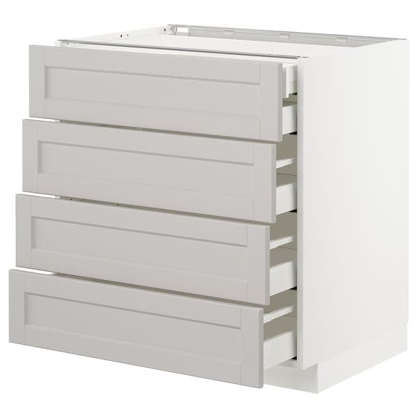 METOD / MAXIMERA - Base cb 4 frnts/2 low/3 md drwrs, white/Lerhyttan light grey, 80x60 cm - best price from Maltashopper.com 89274322