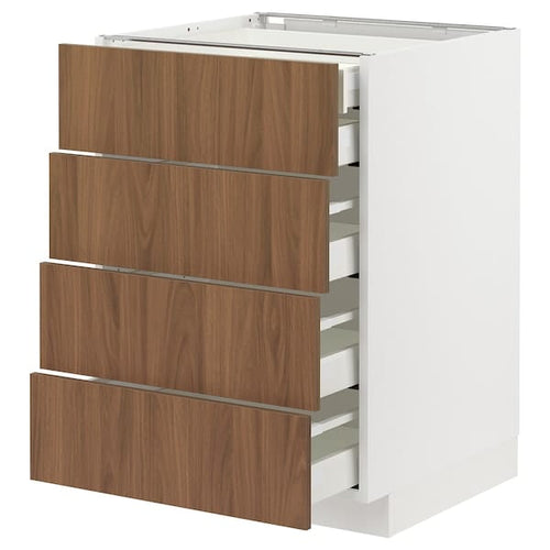 METOD / MAXIMERA base cb 4 frnts/2 low/3 md drwrs, white/Tistorp brown walnut effect, 60x60 cm