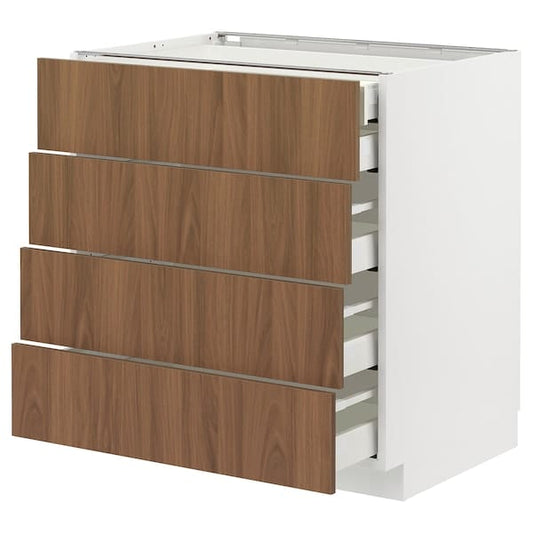 Ikea METOD / MAXIMERA - Base cb 4 frnts/2 low/3 md drwrs, white/Tistorp brown walnut effect, 80x60 cm