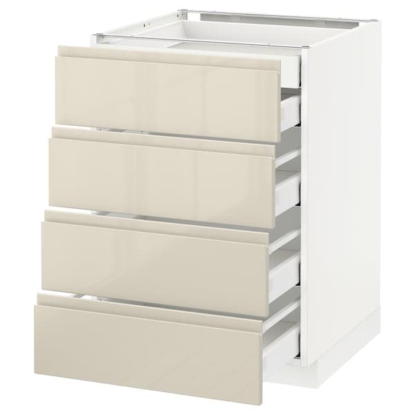 Ikea METOD / MAXIMERA - Base cb 4 frnts/2 low/3 md drwrs, white/Voxtorp high-gloss light beige, 60x60 cm