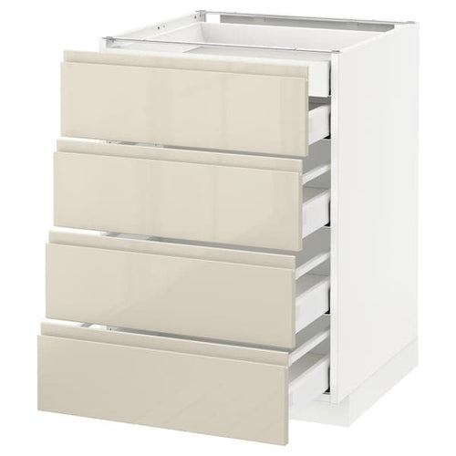 METOD / MAXIMERA - Base cb 4 frnts/2 low/3 md drwrs, white/Voxtorp high-gloss light beige, 60x60 cm