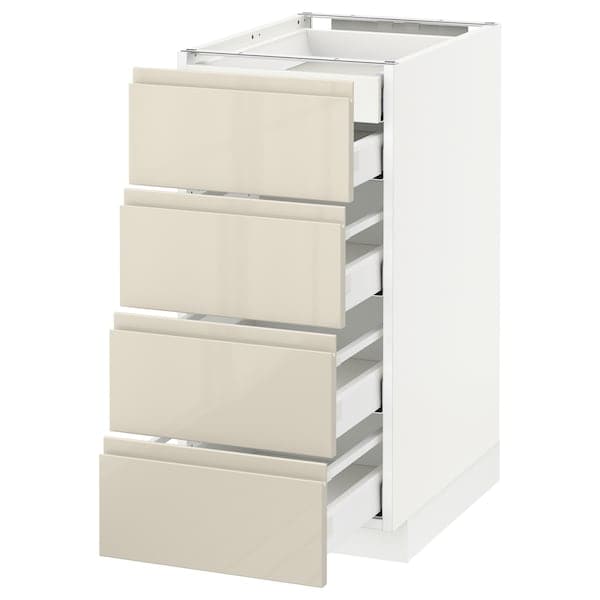 METOD / MAXIMERA - Base cb 4 frnts/2 low/3 md drwrs, white/Voxtorp high-gloss light beige, 40x60 cm