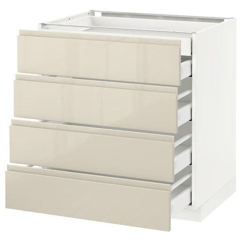 METOD / MAXIMERA - Base cb 4 frnts/2 low/3 md drwrs, white/Voxtorp high-gloss light beige, 80x60 cm