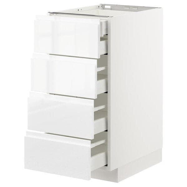 METOD / MAXIMERA - Base cb 4 frnts/2 low/3 md drwrs, white/Voxtorp high-gloss/white, 40x60 cm