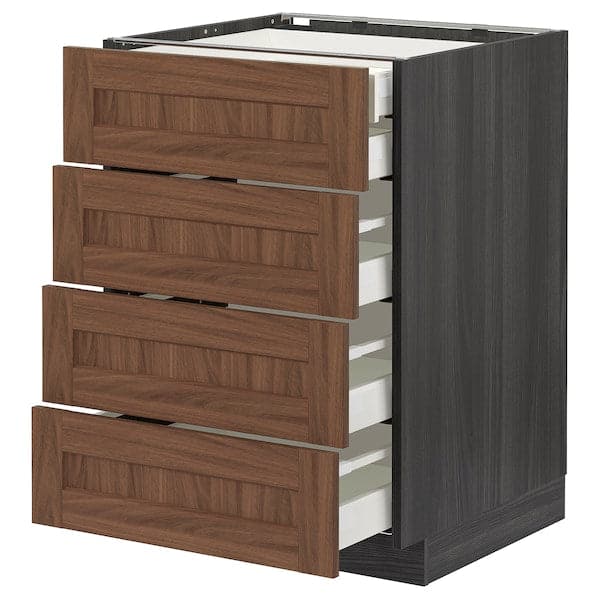 METOD / MAXIMERA - Base cb 4 frnts/2 low/3 md drwrs, black Enköping/brown walnut effect, 60x60 cm - best price from Maltashopper.com 59476642
