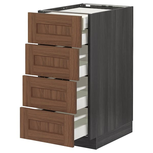 Ikea METOD / MAXIMERA - Base cb 4 frnts/2 low/3 md drwrs, black Enköping/brown walnut effect, 40x60 cm