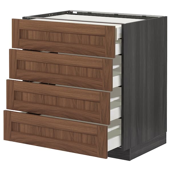 METOD / MAXIMERA - Base cb 4 frnts/2 low/3 md drwrs, black Enköping/brown walnut effect, 80x60 cm - best price from Maltashopper.com 39476643
