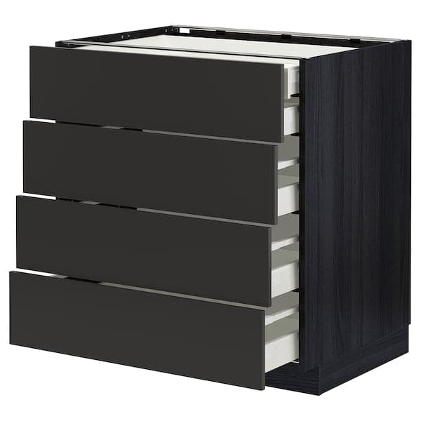 METOD / MAXIMERA - Base cb 4 frnts/2 low/3 md drwrs, black/Nickebo matt anthracite, 80x60 cm