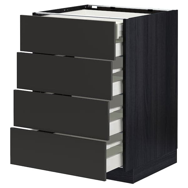 Ikea METOD / MAXIMERA - Base cb 4 frnts/2 low/3 md drwrs, black/Nickebo matt anthracite, 60x60 cm