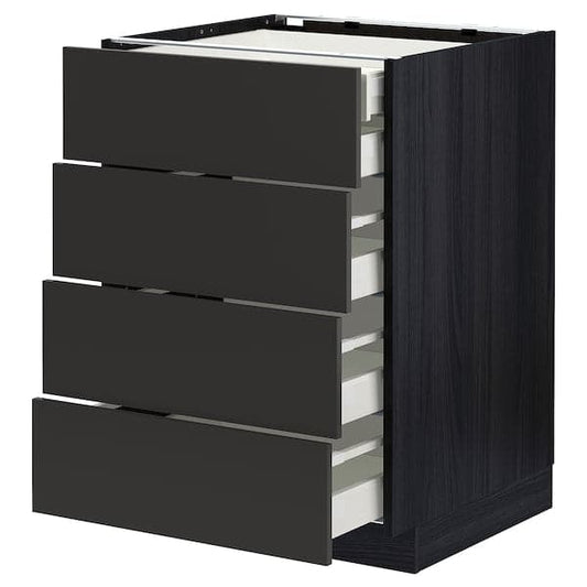 Ikea METOD / MAXIMERA - Base cb 4 frnts/2 low/3 md drwrs, black/Nickebo matt anthracite, 60x60 cm