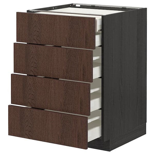 METOD / MAXIMERA - Base cb 4 frnts/2 low/3 md drwrs, black/Sinarp brown, 60x60 cm