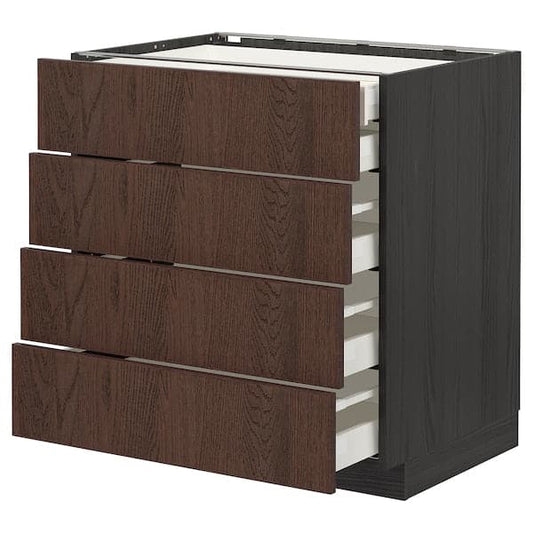 METOD / MAXIMERA - Base cb 4 frnts/2 low/3 md drwrs, black/Sinarp brown, 80x60 cm - best price from Maltashopper.com 09405652
