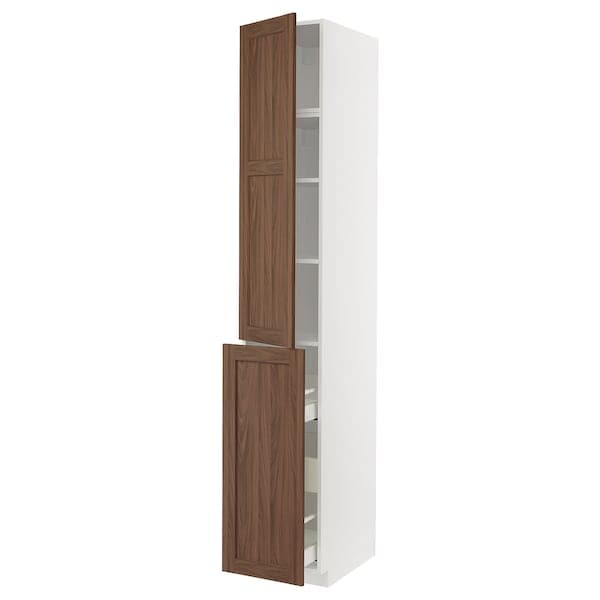 METOD / MAXIMERA - Hc w p-o func 3drw/1dr/2shlv, white Enköping/brown walnut effect, 40x60x240 cm