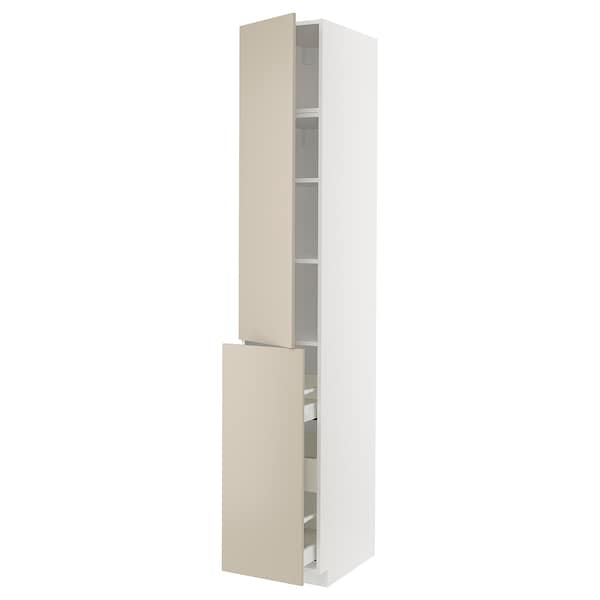 Ikea METOD / MAXIMERA - Hc w p-o func 3drw/1dr/2shlv, white/Havstorp beige , 40x60x240 cm