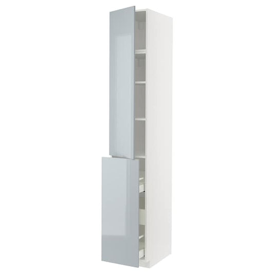 METOD / MAXIMERA - Hc w p-o func 3drw/1dr/2shlv, white/Kallarp light grey-blue, 40x60x240 cm - best price from Maltashopper.com 89479413