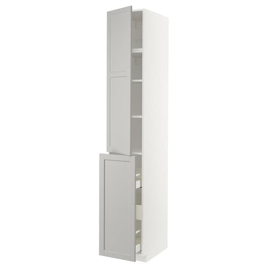 METOD / MAXIMERA - Hc w p-o func 3drw/1dr/2shlv, white/Lerhyttan light grey, 40x60x240 cm - best price from Maltashopper.com 89464355