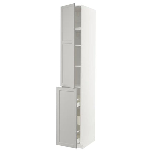 METOD / MAXIMERA - METOD / MAXIMERA Hc w p-o func 3drw/1dr/2shlv, white/Lerhyttan light grey, 40x60x240 cm