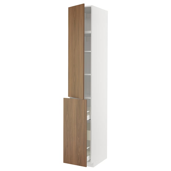 METOD / MAXIMERA - Hc w p-o func 3drw/1dr/2shlv, white/Tistorp brown walnut effect, 40x60x240 cm