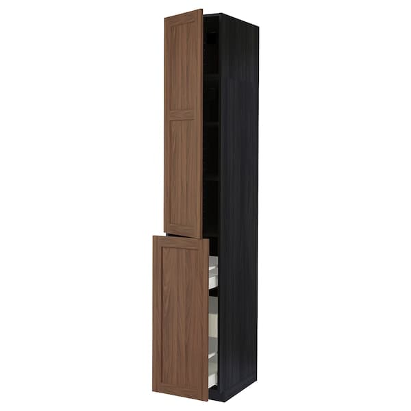 METOD / MAXIMERA - Hc w p-o func 3drw/1dr/2shlv, black Enköping/brown walnut effect, 40x60x240 cm