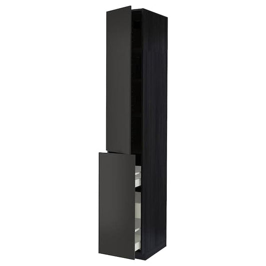 METOD / MAXIMERA - Hc w p-o func 3drw/1dr/2shlv, black/Nickebo matt anthracite, 40x60x240 cm - best price from Maltashopper.com 69499049