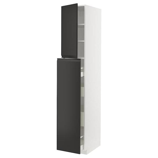 METOD / MAXIMERA - Hc w p-o func 4drw/1dr/2shlv, white/Upplöv matt anthracite, 40x60x220 cm - best price from Maltashopper.com 99494012