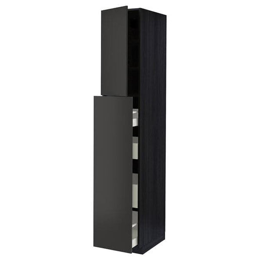 METOD / MAXIMERA - Hc w p-o func 4drw/1dr/2shlv, black/Nickebo matt anthracite, 40x60x220 cm - best price from Maltashopper.com 89497638
