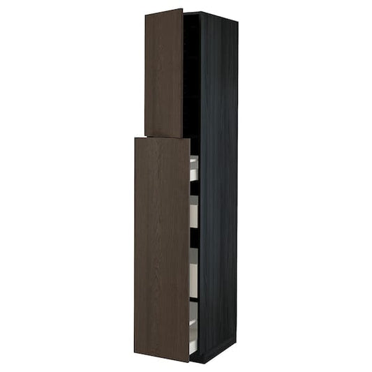 Ikea METOD / MAXIMERA - Hc w p-o func 4drw/1dr/2shlv, black/Sinarp brown , 40x60x220 cm