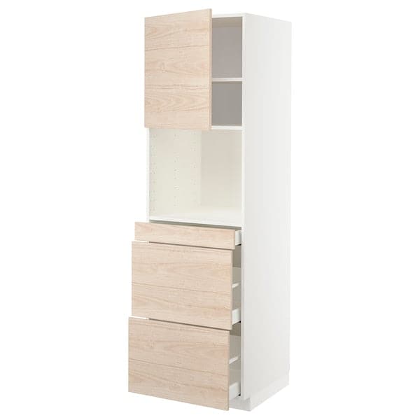 METOD / MAXIMERA - Hi cab f micro combi w door/3 drwrs, white/Askersund light ash effect , 60x60x200 cm