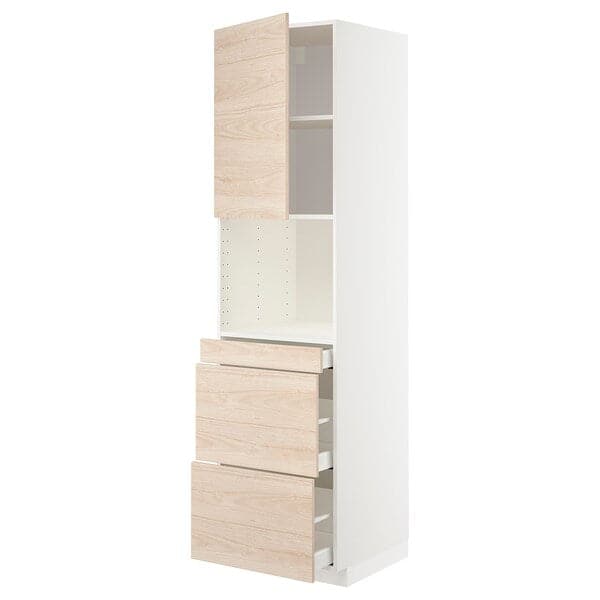 METOD / MAXIMERA - Hi cab f micro combi w door/3 drwrs, white/Askersund light ash effect, 60x60x220 cm - best price from Maltashopper.com 59462895