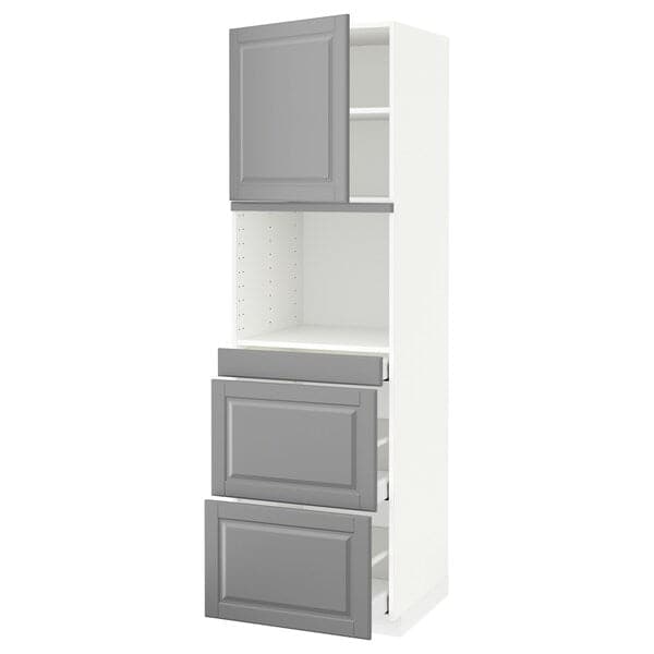 Ikea METOD / MAXIMERA - Hi cab f micro combi w door/3 drwrs, white/Bodbyn grey, 60x60x200 cm