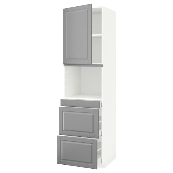 METOD / MAXIMERA - Hi cab f micro combi w door/3 drwrs, white/Bodbyn grey, 60x60x220 cm