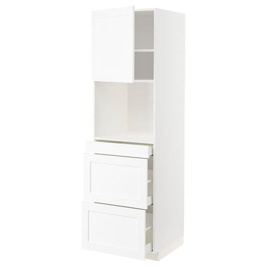 Ikea METOD / MAXIMERA - Hi cab f micro combi w door/3 drwrs, white Enköping/white wood effect , 60x60x200 cm