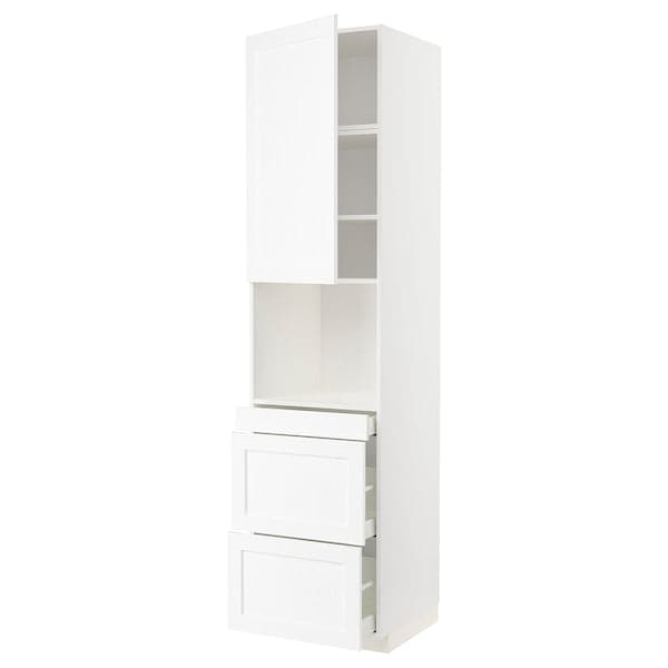 Ikea METOD / MAXIMERA - Hi cab f micro combi w door/3 drwrs, white Enköping/white wood effect, 60x60x240 cm