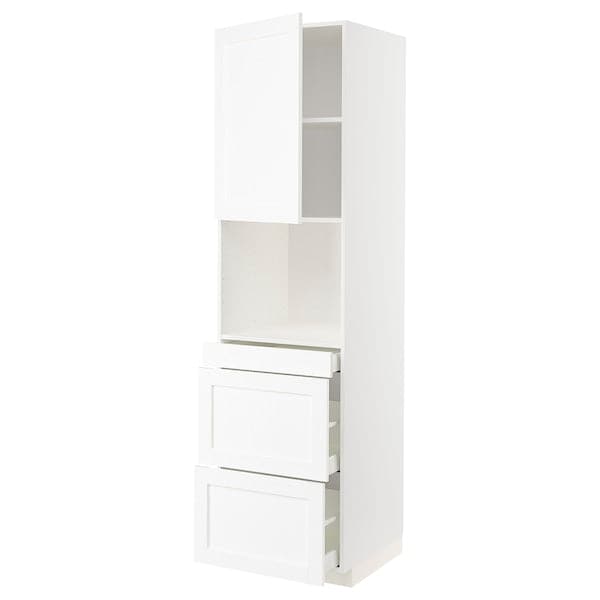 Ikea METOD / MAXIMERA - Hi cab f micro combi w door/3 drwrs, white Enköping/white wood effect, 60x60x220 cm