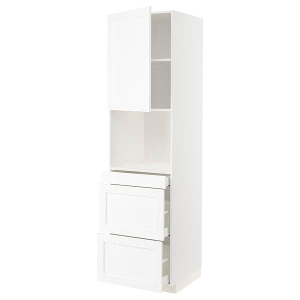 METOD / MAXIMERA - Hi cab f micro combi w door/3 drwrs, white Enköping/white wood effect, 60x60x220 cm