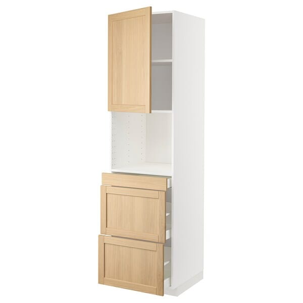 Ikea METOD / MAXIMERA - Hi cab f micro combi w door/3 drwrs, white/Forsbacka oak, 60x60x220 cm