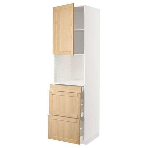 METOD / MAXIMERA hi cab f micro combi w door/3 drwrs, white/Forsbacka oak, 60x60x220 cm