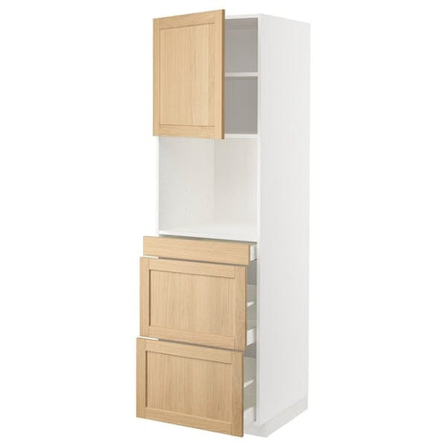 METOD / MAXIMERA hi cab f micro combi w door/3 drwrs, white/Forsbacka oak, 60x60x200 cm