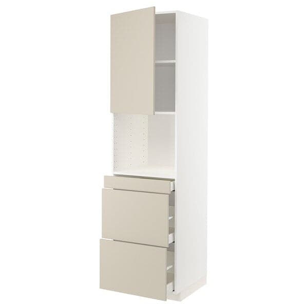 METOD / MAXIMERA - Hi cab f micro combi w door/3 drwrs, white/Havstorp beige, 60x60x220 cm