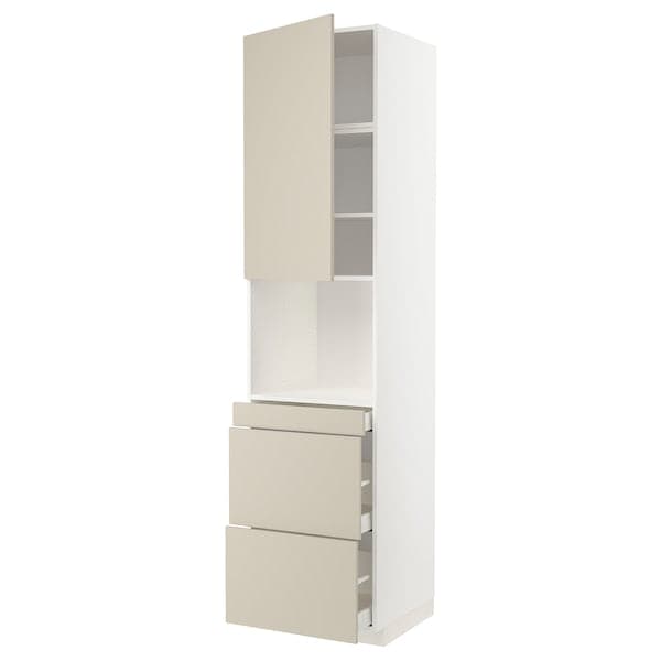 Ikea METOD / MAXIMERA - Hi cab f micro combi w door/3 drwrs, white/Havstorp beige , 60x60x240 cm