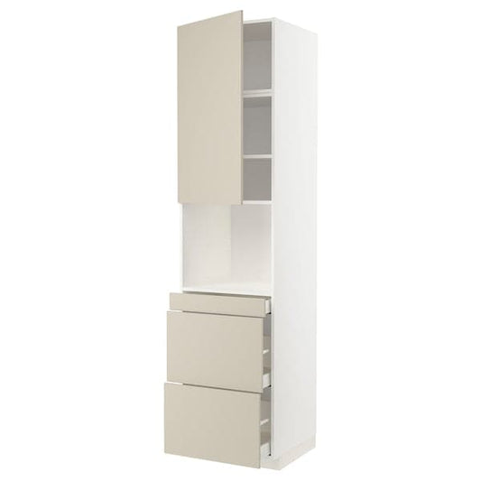 Ikea METOD / MAXIMERA - Hi cab f micro combi w door/3 drwrs, white/Havstorp beige , 60x60x240 cm