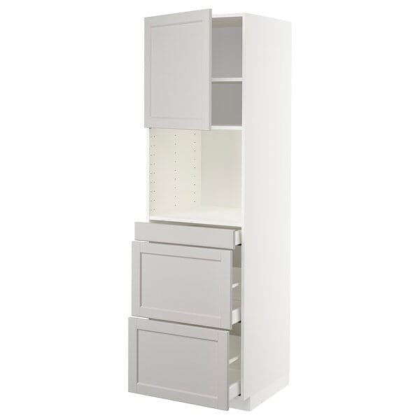 METOD / MAXIMERA - Hi cab f micro combi w door/3 drwrs, white/Lerhyttan light grey, 60x60x200 cm