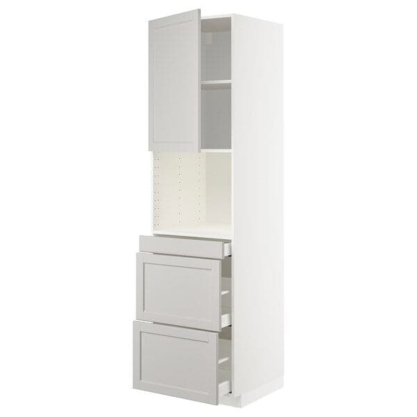 Ikea METOD / MAXIMERA - Hi cab f micro combi w door/3 drwrs, white/Lerhyttan light grey, 60x60x220 cm