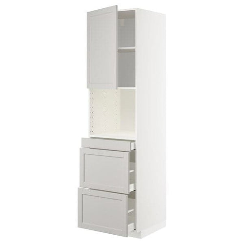 METOD / MAXIMERA hi cab f micro combi w door/3 drwrs, white/Lerhyttan light grey, 60x60x220 cm