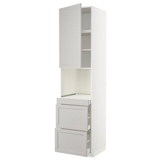 Ikea METOD / MAXIMERA - Hi cab f micro combi w door/3 drwrs, white/Lerhyttan light grey , 60x60x240 cm